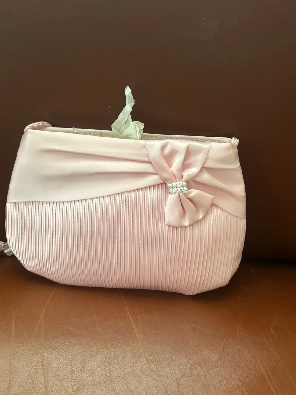 Elegant Pink Satin Bow Evening Clutch